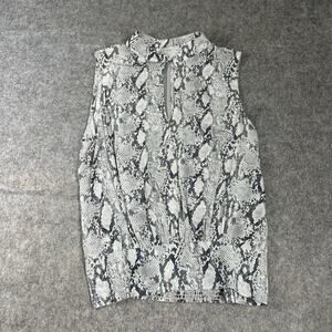 FRAME Top Womens Medium Silk Snakeskin Python High Neck Key Hole Blouse Flaw